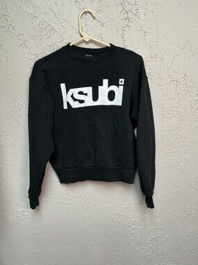 KSUBI STRANGE DAZE Black Cotton Fleece Crewneck Sweatshirt